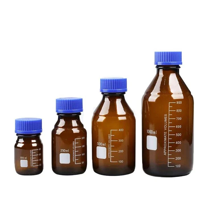 Borosilicate Amber Glass Media Bottle With Plastic Blue Screw Cap